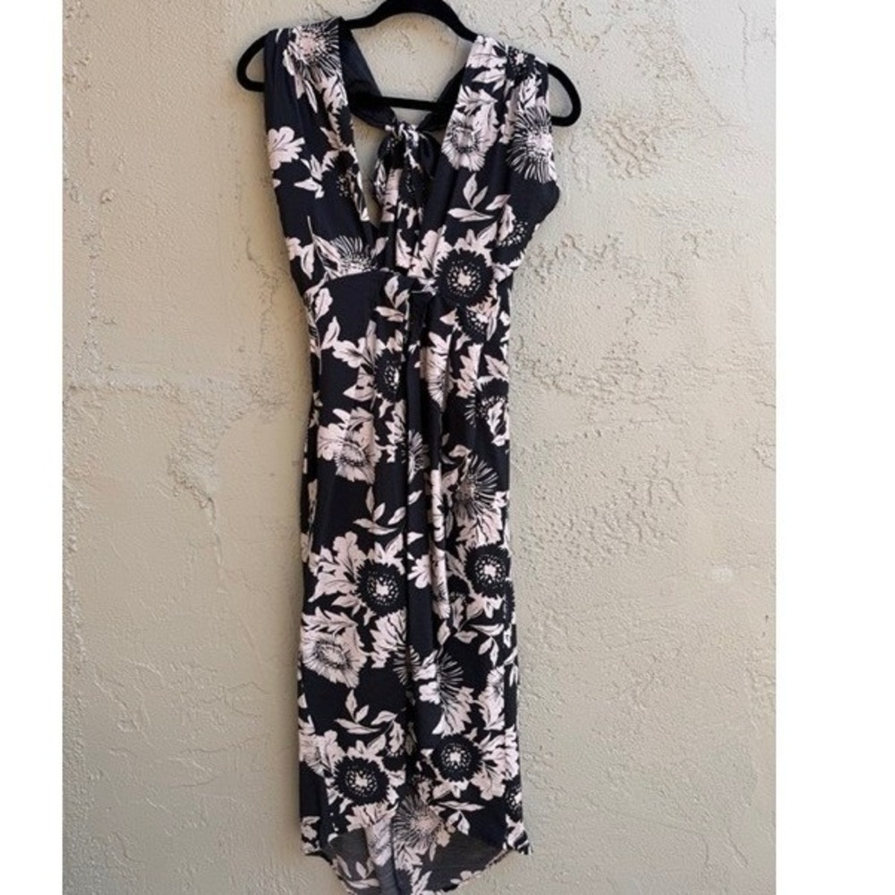 Banana Republic Black White Floral Hi Low Halter Midi Dress XS Wedding Feminine